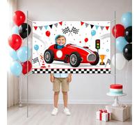 Merrystorm Race Car Photo Booth Prop Red Birthday Backdrop for Kids