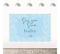 Merrystorm Sea You Soon Baby Shower Backdrop Light Blue Ocean Baby Shower Decorations Under the Sea Nautical Coastal Beach Party Wall Backdrop Photo Booth Background 5×3ft