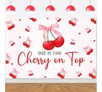 Merrystorm She's The Cherry on Top Backdrop 5ft x 3ft, Cherry Red, Fabric, Baby Shower, Includes Backdrop
