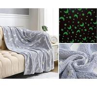 MERRYVIBE LTD Glow In The Dark Fleece Blanket Moons & Stars Pattern Printed Medium Size Soft 100% Polyester Fluffy Throw Cozy Warm Kids Adults Blanket for All-Season, Bedroom & Sofa (Grey, 100x150cm)