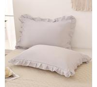 Merryword Beige Gray Pillow Shams Standard Pillowcases 20x26inch Cute Ruffle Solid Pillow Cover Set of 2 Shabby Chic Soft Light Gray Pillowcases