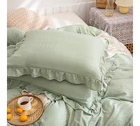 Merryword Green Pillow Shams Sage Green Ruffle Standard Pillowcases Cute Pillow Cover Set of 2 Shabby Chic Sea Green Pillowcases 2 Pack (Queen (20''x30''), Sea Green)