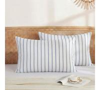 Merryword Standard Size Pillowcases, 100% Cotton Pillow Cases, Blue and White Striped Pillowcases, Soft Breathable Wide Stripes Pillow Covers, Set of 2