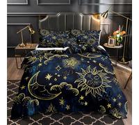 Merryword Sun and Moon Comforter Set King Size Blue Gold Bedding Comforter Blue Universe Galaxy Sun Moon Pattern Bohemian Gothic Comforter Set for Kids Boys Teens