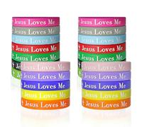 Mersper Jesus Loves Me Silicone Bracelets, 12 Colors Christian Rubber Wristands Religious Inspirational Bands for Party Favors Bible Verse Band for Church, L, waterproof paper, no gemstone