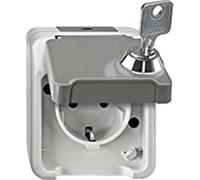Merten MEG2423-8029 Surface-Mounted Damp Room Schuko Socket, Protective Contact Socket, Lockable with Same Locks with Hinged Lid, IP44, Aquastar, Light Grey