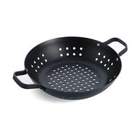 Merten & Storck Carbon Steel BBQ Perforated Wok Pan 30cm, Perforations for Oil and Fat Drainage, Barbecue, Camping, Grill, Outdoor Cooking, Black