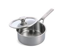 Merten & Storck Tri-Ply Stainless Steel 18cm/2 Litre Saucepan with Lid, Professional Cooking, Multi Clad,Measurement Markings,Drip-Free Pouring Edges,Durable Glass Lid,Induction,Oven