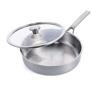 Merten & Storck Tri-Ply Stainless Steel 26cm/3.4L Saute Pan Jumbo Cooker with Lid,Professional,Multi Clad,Measurement Markings,Drip-Free Pouring Edges,Glass Lid,Induction,Oven Safe up to 200°C,Silver