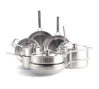 Merten & Storck Tri-Ply Stainless Steel Induction 14 Piece Cookware Pots and Pans Set, Includes Frying Pans, Saucepans, Stockpot, Lids, Steamer, Multi Clad, Induction, Oven Safe, Silver