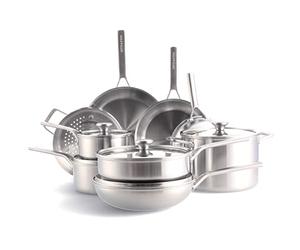 Merten & Storck Tri-Ply Stainless Steel Induction 14 Piece Cookware Pots and Pans Set, Includes Frying Pans, Saucepans, Stockpot, Lids, Steamer, Multi Clad, Induction, Oven Safe, Silver