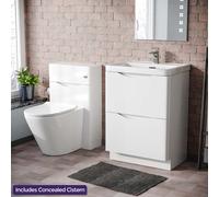Merton White 600 Freestanding Vanity Cabinet, WC & Modern BTW Toilet