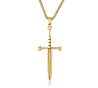 MERTTURM Cross Necklace Men, Men's Jewellery Sword Cross Pendant Necklace, Stainless Steel Men's Gothic Rock Punk Cross Sword Chain for Christian Baptism Men Boy Teenager Rapper with Gift Box, Gold