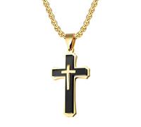 MERTTURM Cross Necklace Men, Personalised Triple Cross Pendant, Premium Stainless Steel Chain with Gift Box, Classic Mens Jewelry Gift for Christian Cool Men Boy Teenager Rapper Biker Punk Rock Gothic