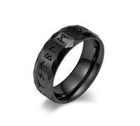 MERTTURM Men’s Ring, Stainless Steel Rings with Viking Runes, Black/Silver/Gold Personalised Norse Runes Wedding Engagement Ring, Mens Jewellery Vintage Gift in Father's Day/Valentine's Day/Christmas