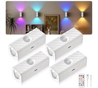 MERTTURM Motion Sensor Night Light, LED Rechargeable Magnetic Stick on Wall Light Indoor with Remote Control, Wireless 10RGBW Dimmable Stair/Hallway/Living Room/Bedroom Decor Lamp for Kid Adult-4 Pack