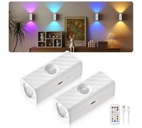 MERTTURM Motion Sensor Night Light, LED Rechargeable Magnetic Stick on Wall Light Indoor with Remote Control, Wireless 10RGBW Dimmable Stair/Hallway/Living Room/Bedroom Decor Lamp for Kid Adult-2 Pack