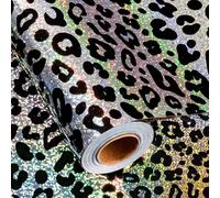 Merture Holographic Leopard Print Wrapping Paper Roll - 17 In X 32.8 Ft (46.5 sq.ft.) Shiny SIlver Gift Wrap for Birthday Party, Christmas,Wedding, Holidays