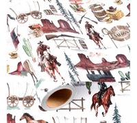 Merture Western Cowboy Wrapping Paper - Mini Roll - 17 Inch x 16.5 Feet - Retro Wild West Themed Wrapping Paper Perfect for Holiday, Party, Gift Packaging