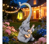 MERUIKCO Solar Elephant Garden Ornaments Outdoor, Mum Birthday Gifts | Elephant Statue with LED Lights, Birthday Gifts for Women Nan, Waterproof Resin Garden Ornaments for Yard Patio(H 29.5cm)