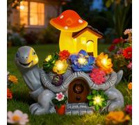 MERUIKCO Turtle Solar Garden Ornaments Outdoor with 8 LED Lights, Easter Birthday Gifts for Women Mum Nan Grandma, Shatter-Resistant Resin Tortoise Statue Gardening Presents Decor for Yard Patio Lawn