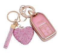 Meruns For Honda key fob cover with Diamond Bling Keychain, Car Accessories Key holder Shell Full Protection for 2016-2022 Accord Civic CRV Pilot Odyssey Smart Key Case Girly Women,Gold Pink