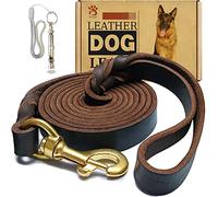 MERUOGKAR Leather Dog Leash 5ft x 3/4 inch, Strong Heavy Duty Genuine Braided Training Leash, Soft and Comfortable for Large, Medium, Small Dogs (Brown, 5FT*3/4in)