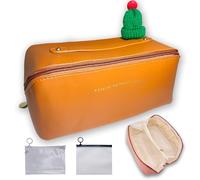 Meruya Travel Makeup Bag, Multi-Pocket Cosmetic Organizer with Wide Opening & Divider, PU Leather Toiletry Bag with 2 Mini Storage Bags, Brown, Multi-pocket Cosmetic Organizer With Wide Opening