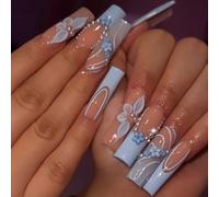 MERVF High Quality Material The long false nails are made of ABS acrylic, environmentally friendly, do not hurt hands or break easily.