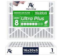 MervKing 16x20x5 Air Filter | MERV 8 | MPR 600-700 Ultra Plus | 1-Pack | Pleated HVAC AC Furnace Replacement Air Filters | Actual Size: 15.88" × 19.88" × 4.38"