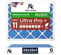 MervKing 20x25x1 Air Filter | MERV 11 | MPR 1000-1200 Ultra Plus | 6-Pack | Pleated HVAC AC Furnace Replacement Air Filters | Actual Size: 19.7" x 24.7" x 0.75"