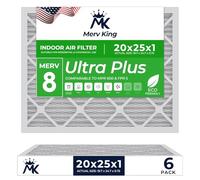 MervKing 20x25x1 Air Filter | MERV 8 | MPR 600-700 Ultra Plus | 6-Pack | Pleated HVAC AC Furnace Replacement Air Filters | Actual Size: 19.7" x 24.7" x 0.75"
