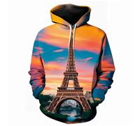 MERVOS Beautiful Eiffel Tower 3D-Printed Hooded Sweatshirt for Men and Women, Hip-Hop Style Sweatshirt Clothing Top