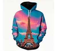 MERVOS Beautiful Eiffel Tower 3D-Printed Hooded Sweatshirt for Men and Women, Hip-Hop Style Sweatshirt Clothing Top