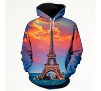 MERVOS Beautiful Eiffel Tower 3D-Printed Hooded Sweatshirt for Men and Women, Hip-Hop Style Sweatshirt Clothing Top