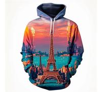 MERVOS Beautiful Eiffel Tower 3D-Printed Hooded Sweatshirt for Men and Women in Hip-Hop Style, Sweatshirt, Top