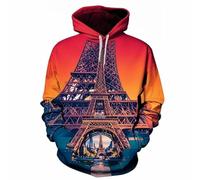 MERVOS Beautiful Eiffel Tower 3D-Printed Hooded Sweatshirt for Men and Women in Hip-Hop Style, Sweatshirt, Top
