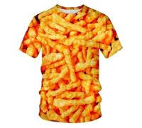 MERVOS Creative food pattern T-shirt Burger Pizza Steak Fries Round Neck Short Sleeve Men's Women's Casual Top