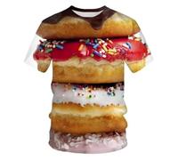 MERVOS Creative Food Pattern T-shirt Burger Pizza Steak Fries Round Neck Short Sleeve Men's Women's Casual Top