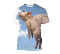 MERVOS Cute Guitar-Playing Pig 3D-Printed T-Shirt for Boys and Girls, Casual and Comfortable Short-Sleeve Top