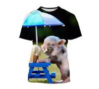 MERVOS Cute Guitar-Playing Pig 3D-Printed T-Shirt for Boys and Girls, Casual and Comfortable Short-Sleeve Top