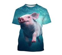 MERVOS Cute Guitar-Playing Pig 3D-Printed T-Shirt for Boys and Girls, Casual and Comfortable Short-Sleeve Top