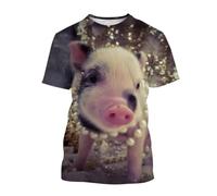 MERVOS Cute Guitar-Playing Pig 3D-Printed T-Shirt for Boys and Girls, Casual and Comfortable Short-Sleeve Top