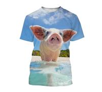 MERVOS Cute Guitar-Playing Pig 3D-Printed T-Shirt for Boys and Girls, Casual and Comfortable Short-Sleeve Top