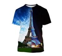 MERVOS French-style Eiffel Tower pattern T-shirt for men and women, summer casual round-neck short-sleeve top