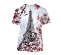 MERVOS French-style Eiffel Tower pattern T-shirt for men and women, summer casual round-neck short-sleeve top
