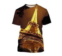 MERVOS French-style Eiffel Tower pattern T-shirt for men and women, summer casual round-neck short-sleeve top