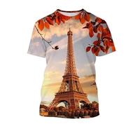 MERVOS French-style Eiffel Tower pattern T-shirt for men and women, summer casual round-neck short-sleeve top