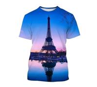 MERVOS French-Style Eiffel Tower Pattern T-Shirt for Men and Women, Summer Casual Round-Neck Short-Sleeve Top
