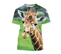 MERVOS Funny Giraffe Pattern T-shirt 3D Printed Summer Boys' and Girls' Casual Crew Neck Top